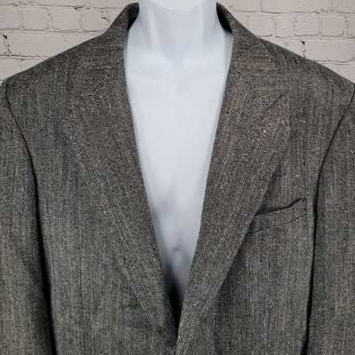 Stafford Black White Silk Wool Blend 2 Button Notch Blazer Sport Coat 44L
