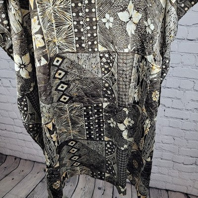 Sante Classics Brown Floral Satin Gold Trim Neck Pakistan Made Kaftan One Size