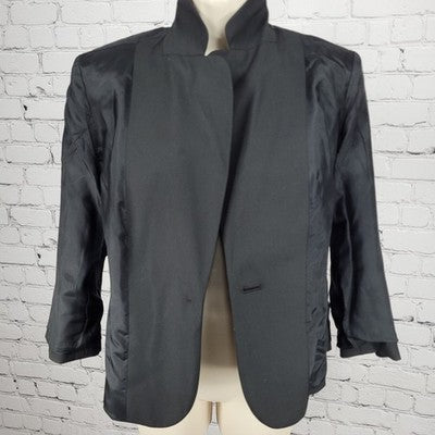 Ann Taylor LOFT Black Ruffle Pleated One Button Blazer Suit Short Jacket Size 8
