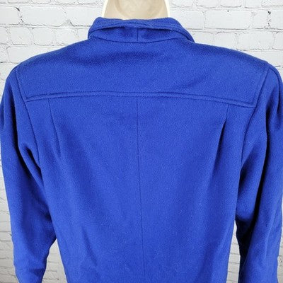 VTG KAREN Blue 100% Wool Puff Sleeve Heavyweight Lined Pea Coat USA Made Size 6