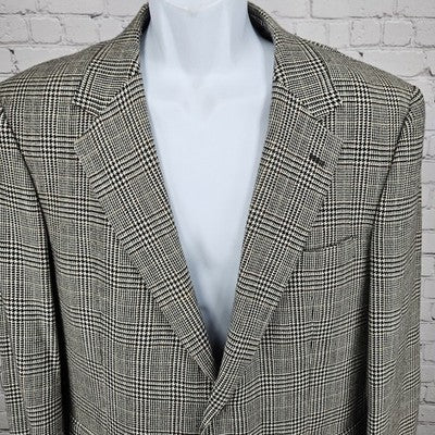 Jos A Bank Black Ivory Wool Cashmere Check 2 Button Notch Blazer Sport Coat 42S