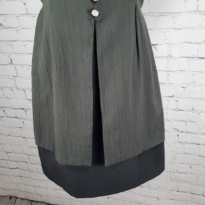 VTG Lisa Jo Dark Green Short Sleeve Tie Back Gold Buttoned Dress Small S