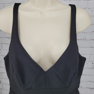 Tome Black Strappy Lightly Padded Plunge V Neck Side Zip Tank Top Size 6