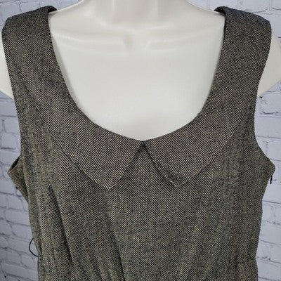 VTG Soda Blu Brown Wool Blend Herringbone Sleeveless Lined Dress USA Medium M