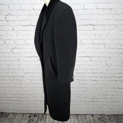 VTG Jones New York Black 100% Wool Velvet Collar Over Coat USA Small Petite SP