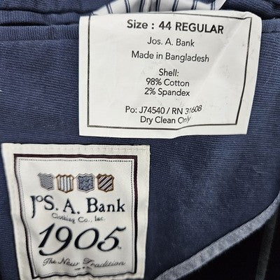 Jos A Bank Navy Tailored Fit Relaxed Tailoring 2 Button Blazer Sport Coat 44R