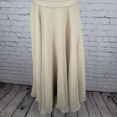 Mori Lee Cream Chiffon Satin Accents Strapless A Line Bridesmaid Short Dress 7/8