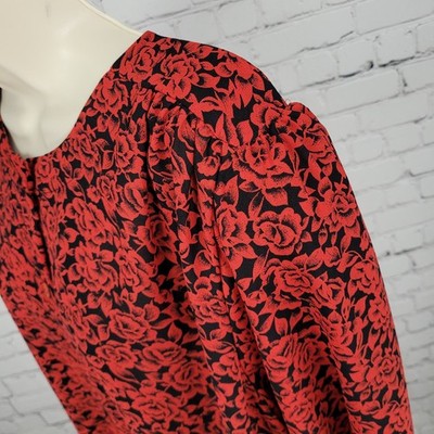 VTG Tandy Chez California Black Red Floral Lightweight Tunic Blouse Top USA 22W