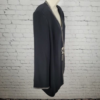 Promise New York Black Rhinestone Trim Embellished Brooch Lined Jacket Size 14