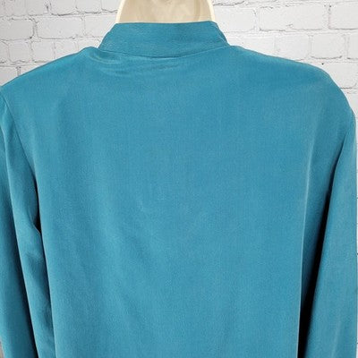 Jacqueline Ferrar Blue 100% Silk Button Up Long Sleeve Shirt Blouse Top XS