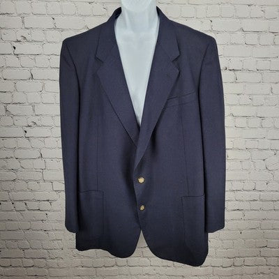VTG MW Navy Wool Blend 2 Button Vented Notch Blazer Sport Coat USA Size 50L