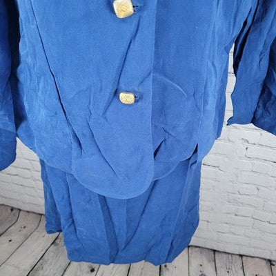 Courtenay Blue Stretch Gold Buttoned 2 Piece Shirt Skirt Outfit Set Size 16W