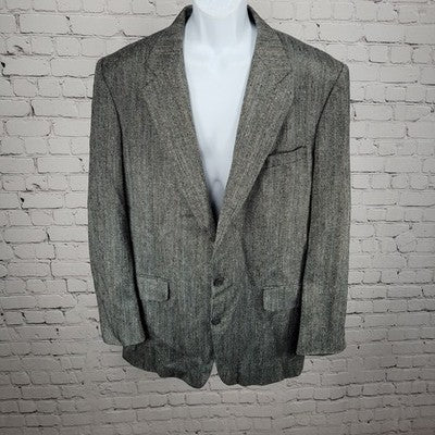Stafford Black White Silk Wool Blend 2 Button Notch Blazer Sport Coat 44L