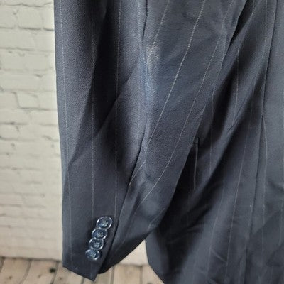 Jos A Bank Dark Navy Pinstriped 100% Wool Travelers Blazer Sport Coat Size 42R