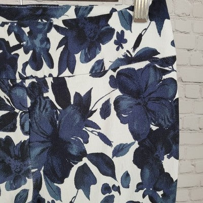 Joseph Ribkoff Blue Floral Lightweight Stretch Mid Rise Pants Size 8 (26x36)