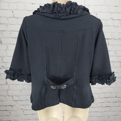 Nick & Mo Nordstrom Black Buttoned Ruffle 3/4 Sleeve Stretch Jacket Large L