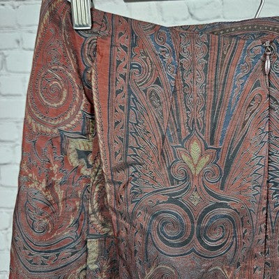 VTG Devan Red Paisley Unlined Ruched Back Pockets Zip Long A-Line Skirt USA 8