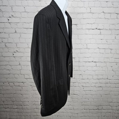 Chaps Black 100% Wool Pinstriped 3 Button Vented Notch Blazer Sport Coat 42R