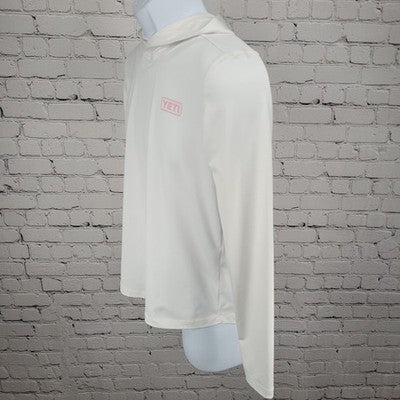 Yeti White Pink Logo Hooded Light Long Sleeve Pullover Activewear Stretch Top XS
