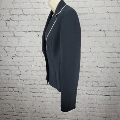 Tahari Black White Trim One Button Ventless Notch Lined Blazer Suit Jacket 4