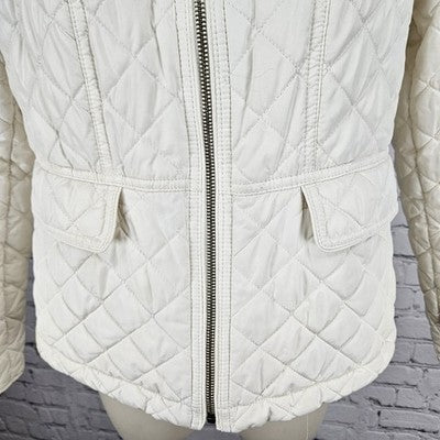 Talbots Ivory Quilted Insulated Lightweight Stand Up Collar Zip Jacket Petite