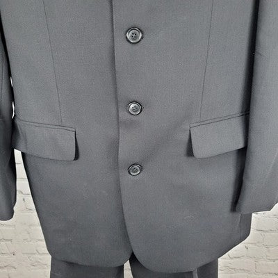 Paulo Solari Black 100% Wool Athletic Fit Full Suit Set Jacket 40L Pants 32x31