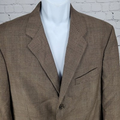 Lauren Ralph Lauren Brown 100% Wool Check 3 Button Blazer Sport Coat 41T *holes