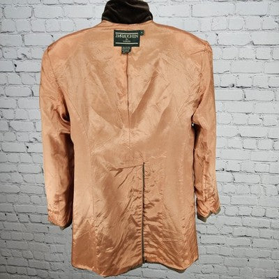 J. McLaughlin Brown 100% Wool Velvet Peak Lapel Buttoned Lined Jacket USA 8