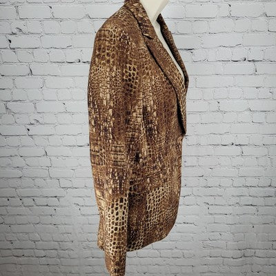 Peace Of Cloth Brown Animal Print 1 Button Stretch Blazer Jacket USA Made Size 8