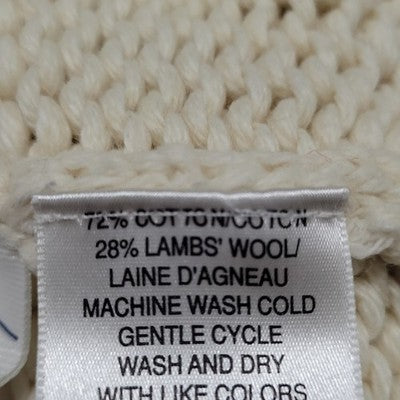VTG Old Navy Ivory Wool Blend Chunky Open Knit Long Sleeve Sweater Short Dress S
