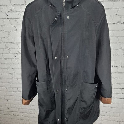 Gallery Black Brown Full Zip Snap Lightweight Lined Rain Coat Jacket Size XL