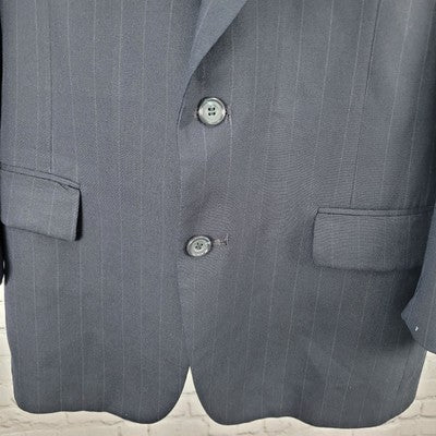 VTG Evan Picone Blue Wool Pinstriped 2 Button Blazer Sport Coat USA Made Size 44