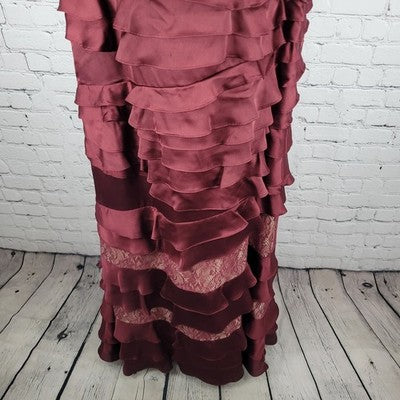 Adrianna Papell Deep Red Lace Layered Sleeveless Maxi Bridesmaid Dress Size 10