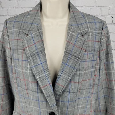 Lewit Grey Wool Stretch Glen Check 1 Button Vented Notch Blazer Suit Jacket 8