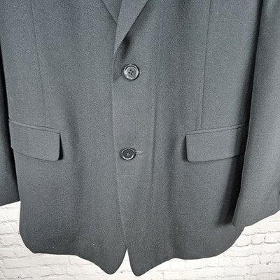 Towncraft Black Worsted Wool Blend 2 Button Vented Notch Blazer Sport Coat 46L