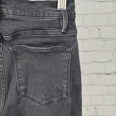 FRAME Black Le High Skinny Crop Brisbane Rips Stretch Jeans Size 24 (24x26)