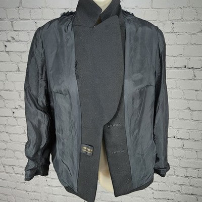 VTG Hucke Black Wool Blend European 2 Button Peak Blazer Suit Jacket 44 US L/XL