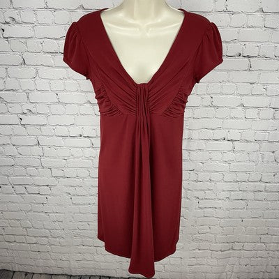 Laundry By Shelli Segal Red Ruched Puff Short Sleeve Stretch Zipped Dress Size 4