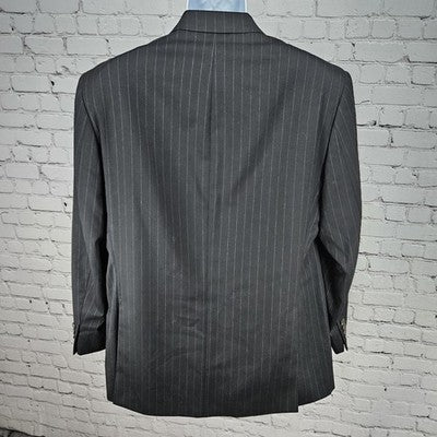 Chaps Black 100% Wool Pinstriped 3 Button Vented Notch Blazer Sport Coat 42R
