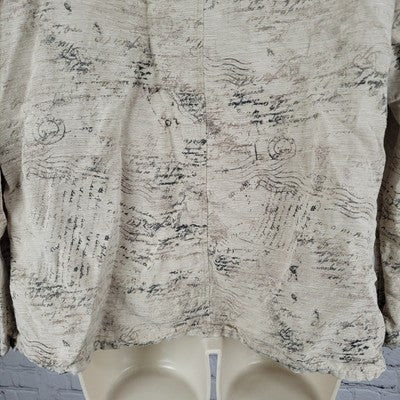 VTG Chico's Design Beige Silk Linen Postcard Long Sleeve Shirt Size 3 US 16