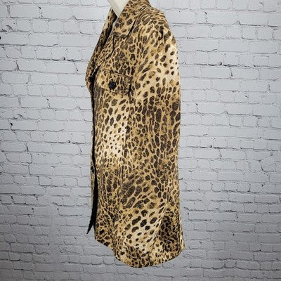 Chico's Tan Gold Leopard Buttoned Lightweight Lined Jacket 2 US 12