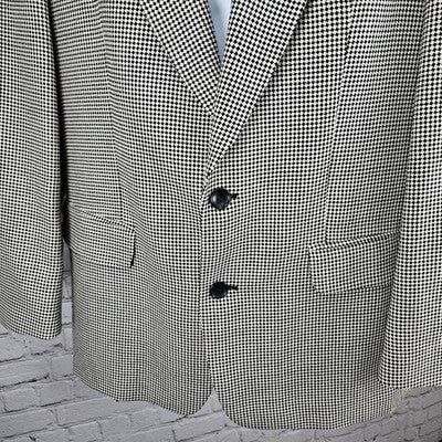 VTG Brandini Black Ivory Check 2 Button Ventless Notch Blazer Sport Coat 40