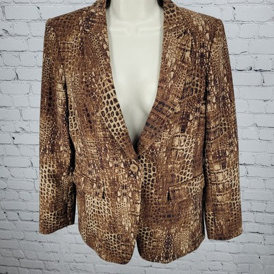 Peace Of Cloth Brown Animal Print 1 Button Stretch Blazer Jacket USA Made Size 8