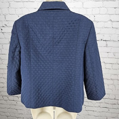 Talbots Navy Textured Collared Buttoned 3/4 Sleeve Lined Cropped Jacket 14