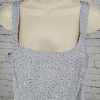 VTG JR Nites Calendo Grey Floral Embossed Glitter Side Slit Maxi Dress 10P