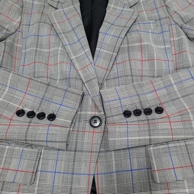 Lewit Grey Wool Stretch Glen Check 1 Button Vented Notch Blazer Suit Jacket 8