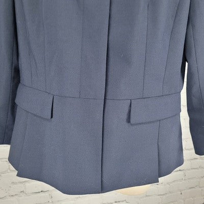 Ann Taylor Navy Stretch Buttoned 3/4 Sleeve Collarless Suit Jacket Blazer 8