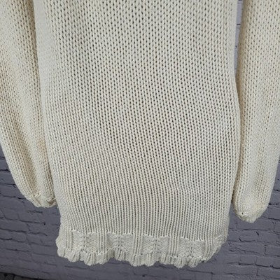 VTG Old Navy Ivory Wool Blend Chunky Open Knit Long Sleeve Sweater Short Dress S
