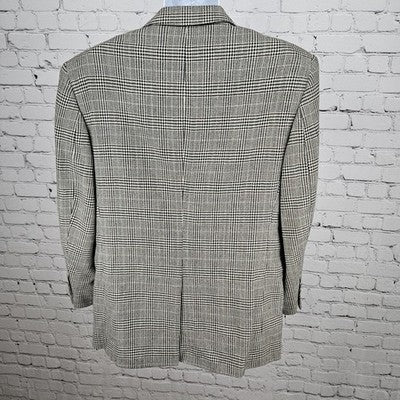 Jos A Bank Black Ivory Wool Cashmere Check 2 Button Notch Blazer Sport Coat 42S