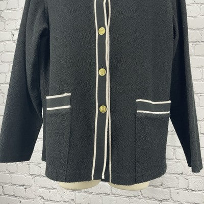 C.D. Petites Black Gold Buttoned Lightweight Sweater Cardigan Size Large L